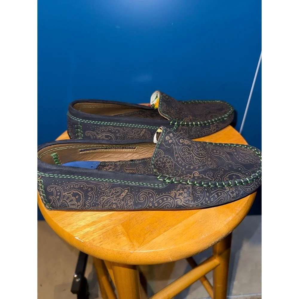 Robert Graham Mens Navy Paisley Laser Etched Suede Driving Loafers‎ Size 8.5